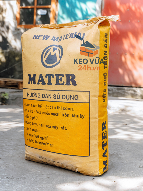 Mặt sau bao bì vữa khô trộn sẵn Mater