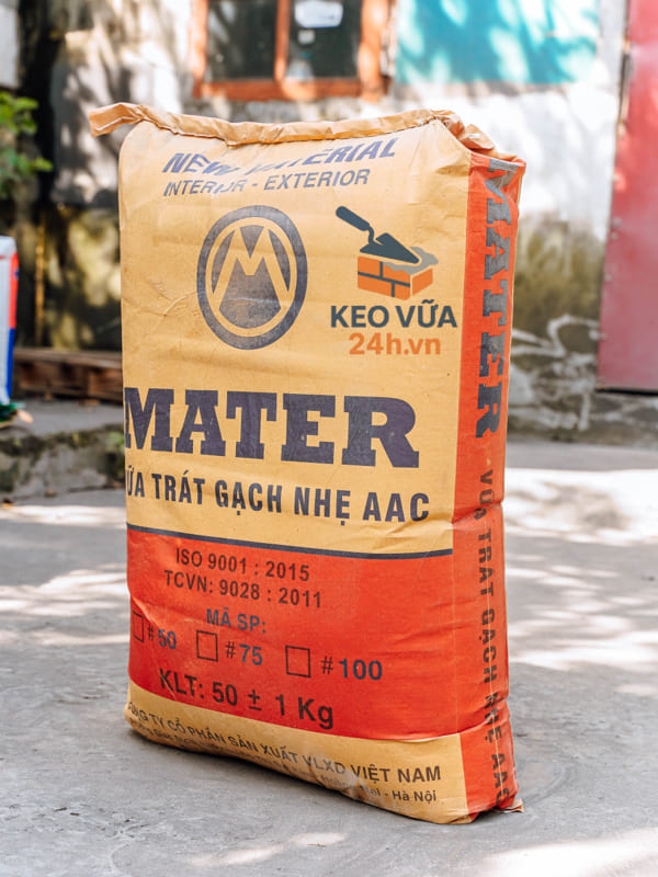 Sản phẩm vữa trát gạch nhẹ AAC của Mater bao 50kg, Ảnh mặt trước