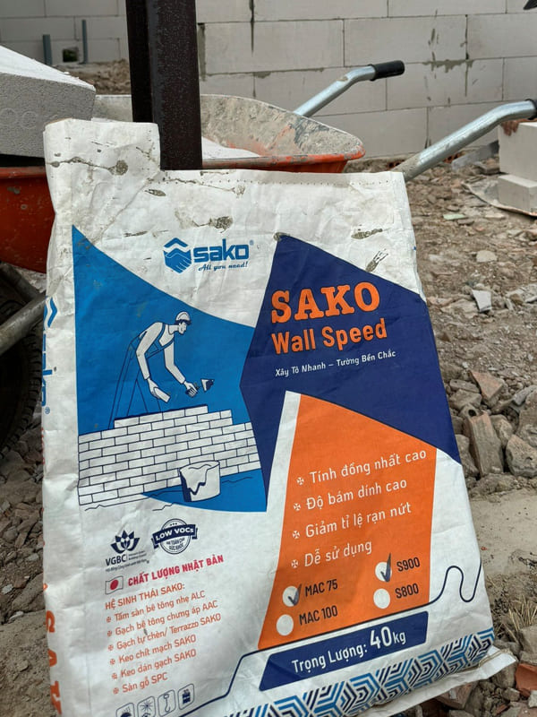 Vữa khô Sako S800/S900 – độ kết dính cao, phù hợp cho xây tường, trát tường và các hạng mục kỹ thuật.
